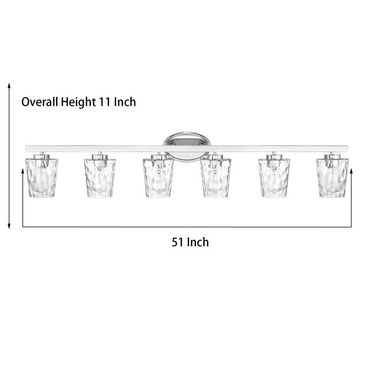 Lampada da bagno a LED dimmerabile a 6 luci in stile moderno di metà secolo con vetro artistico - 51 pollici