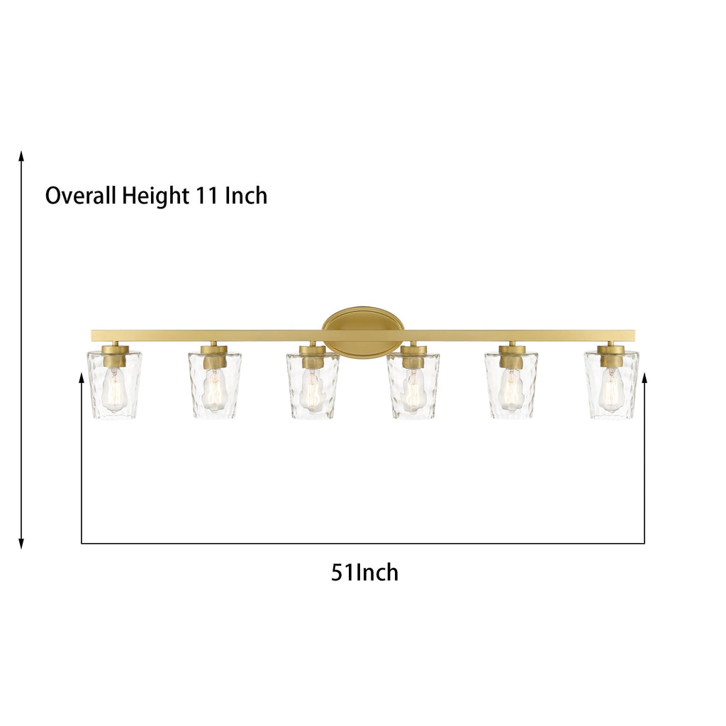 Lampada da bagno a LED dimmerabile a 6 luci in stile moderno di metà secolo con vetro artistico - 51 pollici