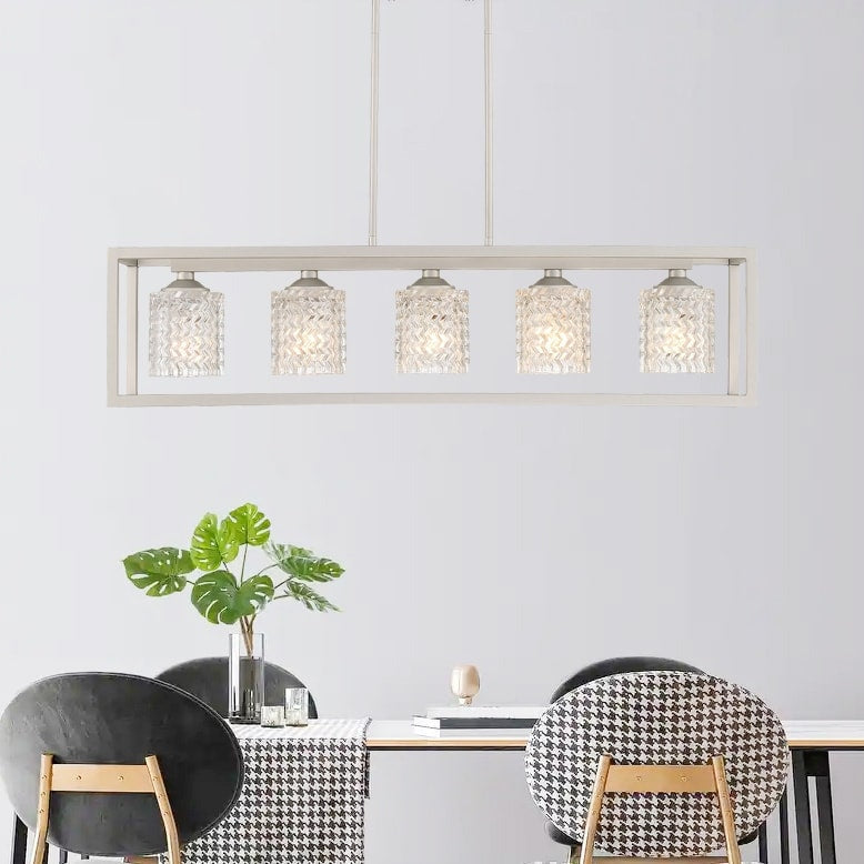 Lampadario rettangolare in cristallo a 5 luci, stile moderno di metà secolo, da 37 pollici, per sala da pranzo - 37 pollici