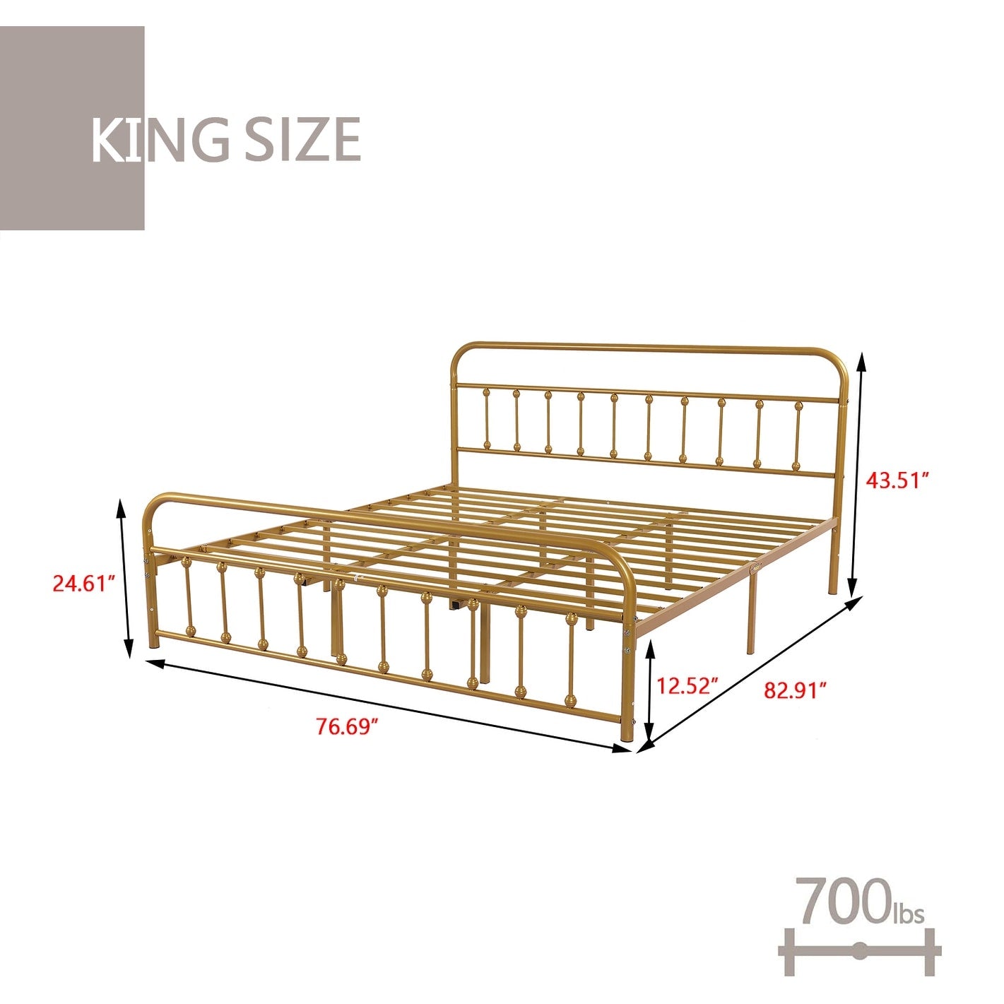 Alazyhome, semplice struttura per letto in metallo vintage, facile da montare