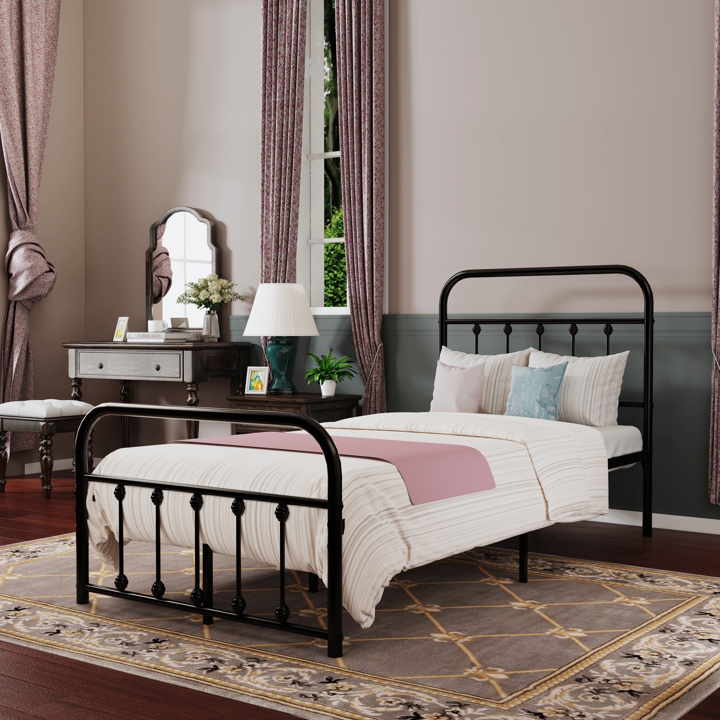 Alazyhome, semplice struttura per letto in metallo vintage, facile da montare