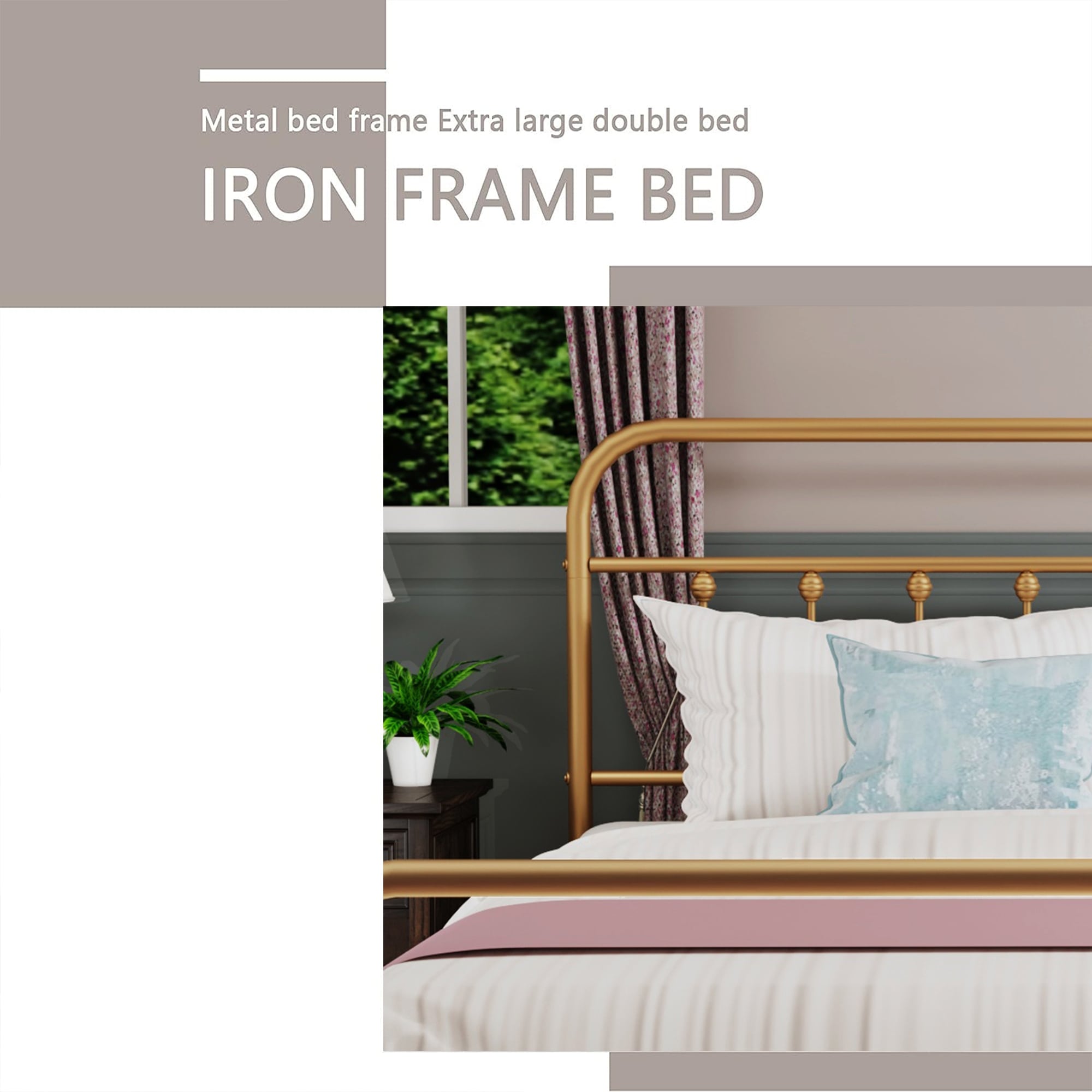 Alazyhome, semplice struttura per letto in metallo vintage, facile da montare