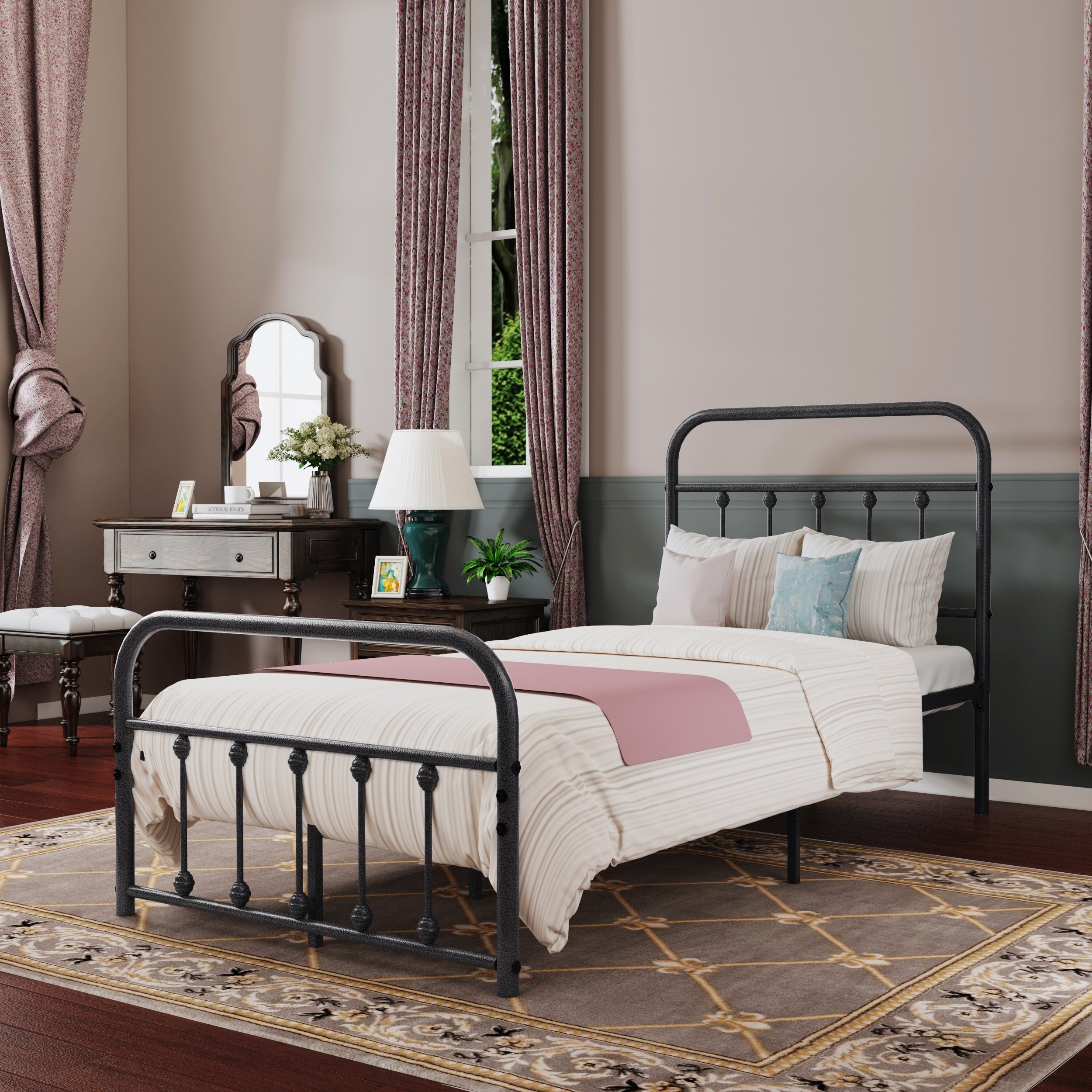 Alazyhome, semplice struttura per letto in metallo vintage, facile da montare