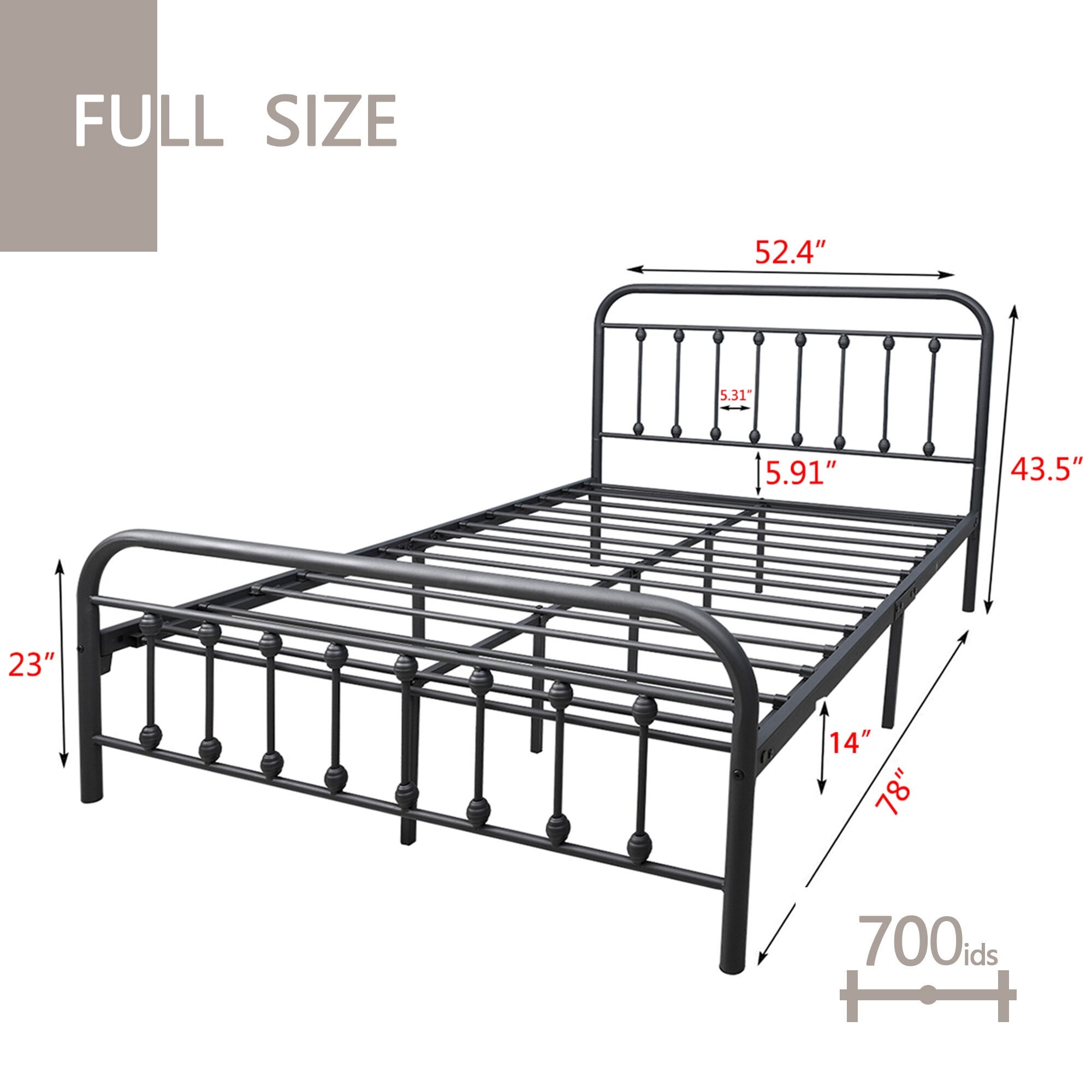 Alazyhome, semplice struttura per letto in metallo vintage, facile da montare
