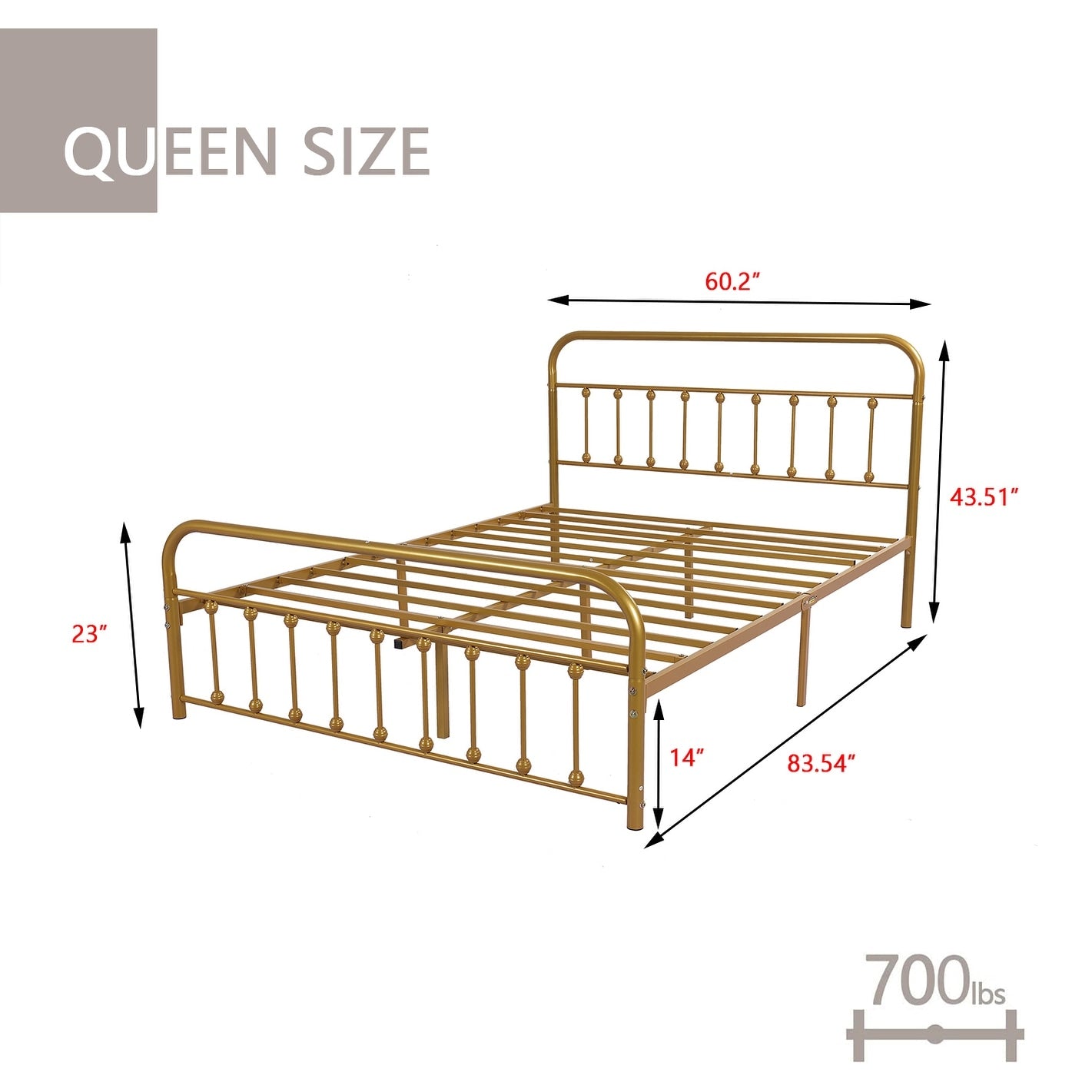 Alazyhome, semplice struttura per letto in metallo vintage, facile da montare