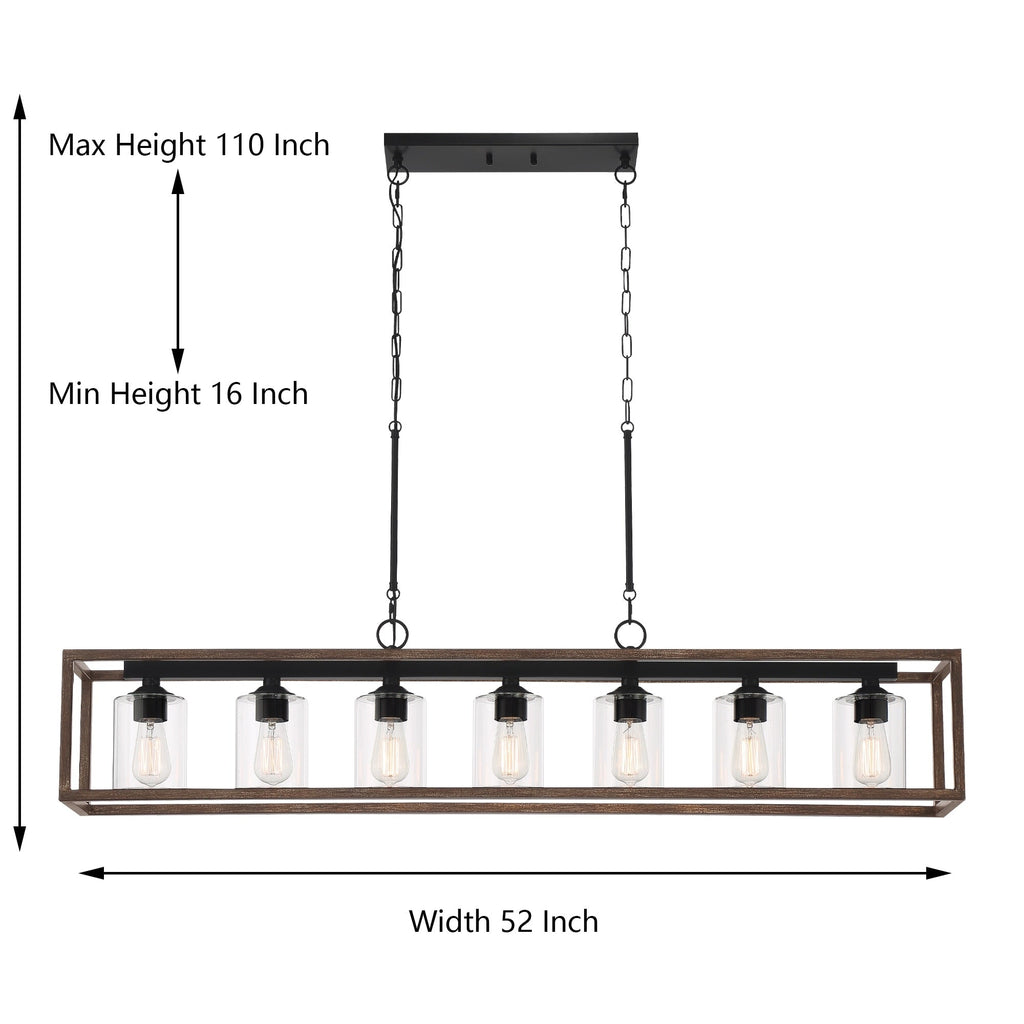 Lampadario lineare rettangolare da cucina Allegray da 52 pollici, 7 luci, stile fattoria