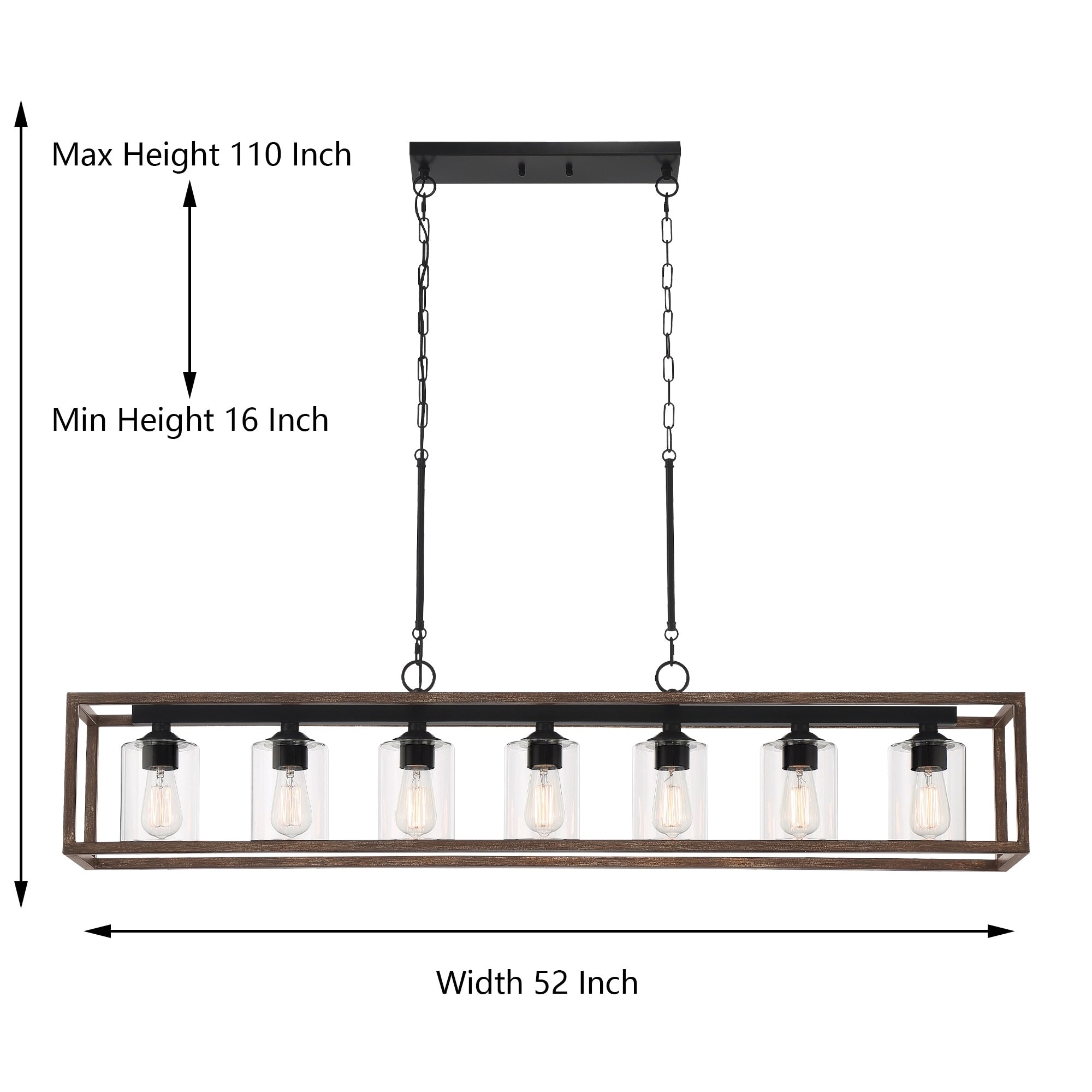 Lampadario lineare rettangolare da cucina Allegray da 52 pollici, 7 luci, stile fattoria