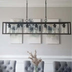 Lampadario lineare rettangolare da cucina Allegray da 52 pollici, 7 luci, stile fattoria