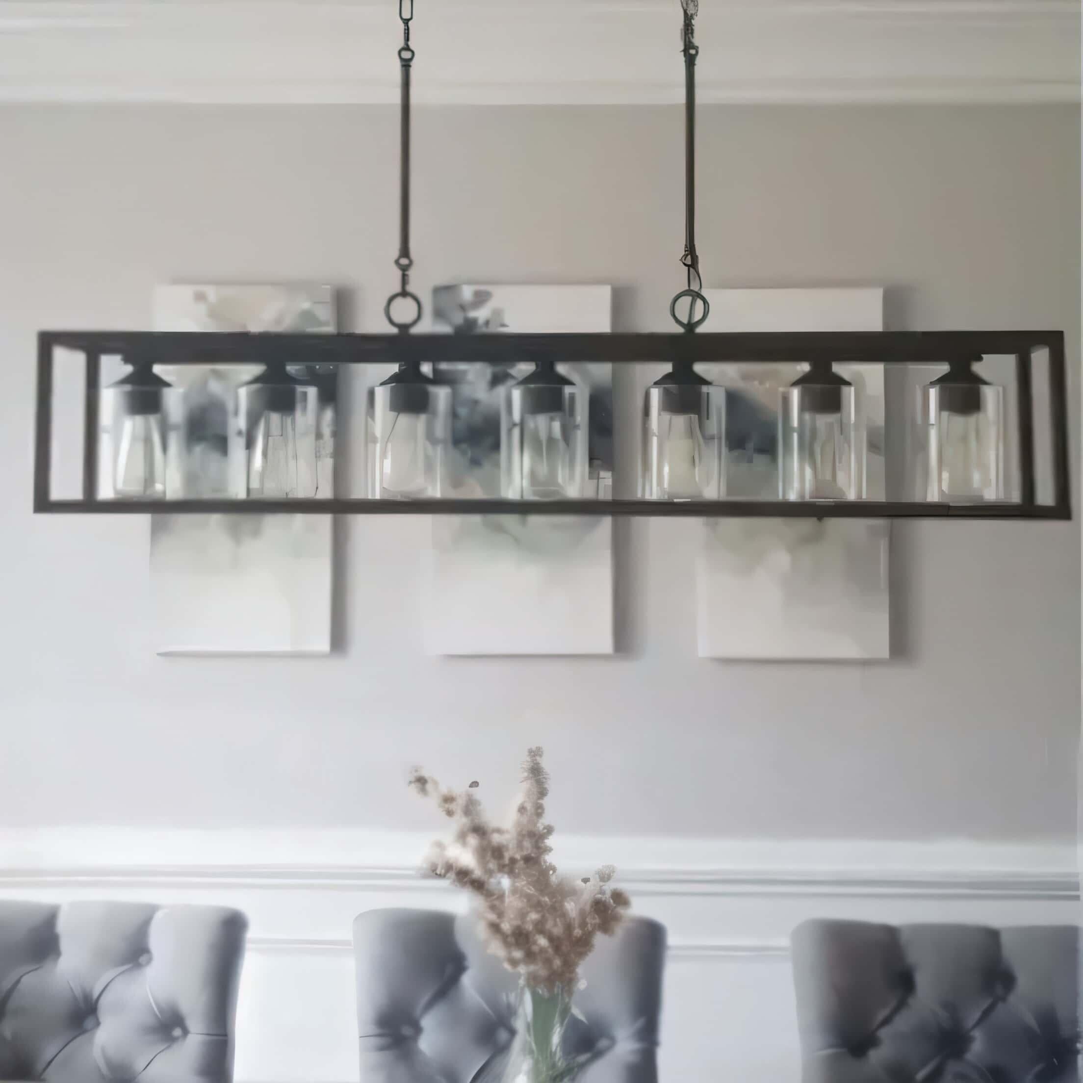Lampadario lineare rettangolare da cucina Allegray da 52 pollici, 7 luci, stile fattoria