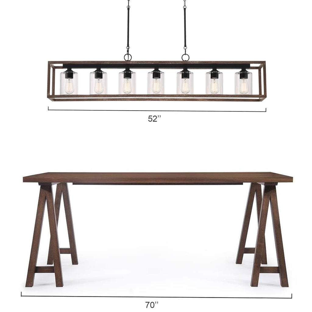 Lampadario lineare rettangolare da cucina Allegray da 52 pollici, 7 luci, stile fattoria