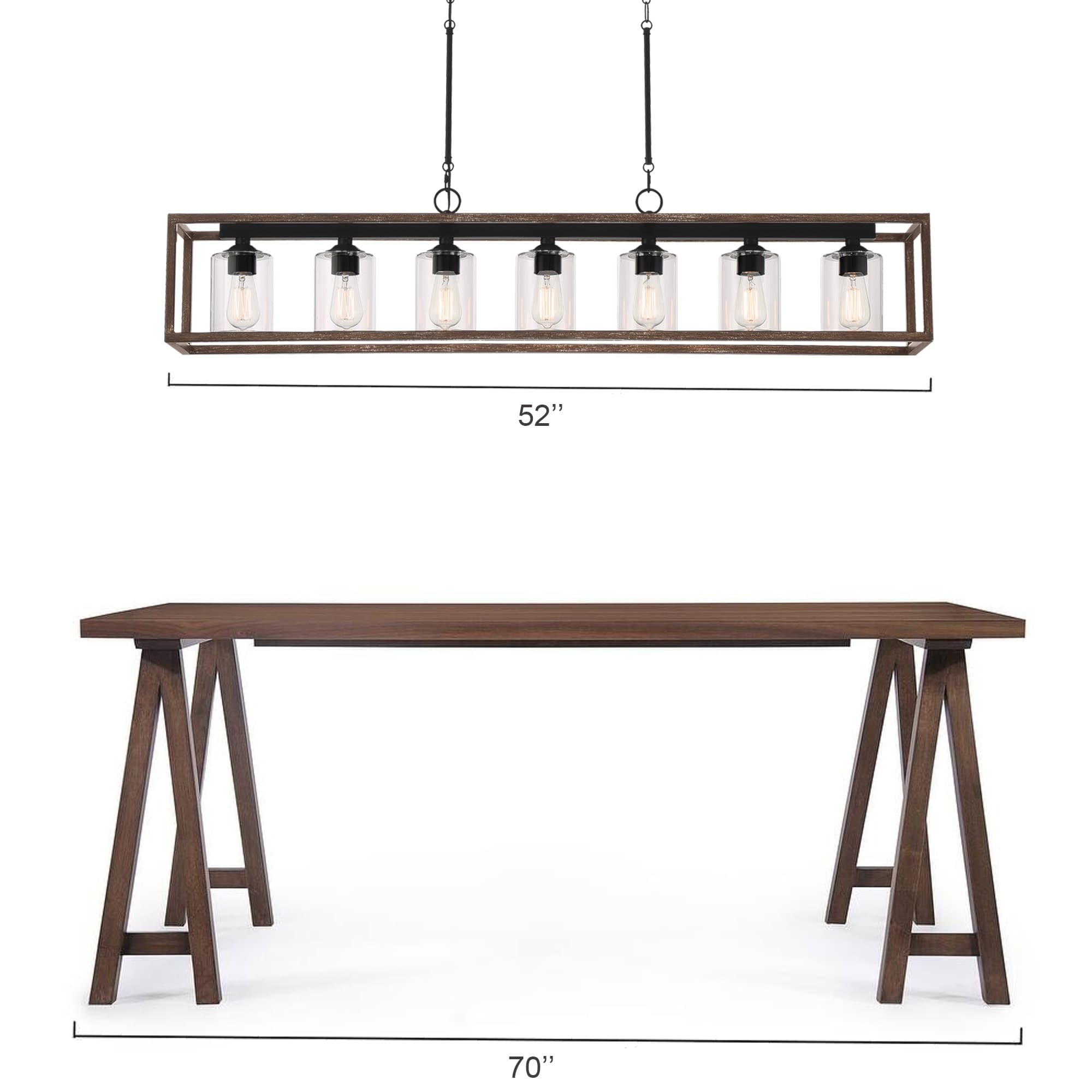 Lampadario lineare rettangolare da cucina Allegray da 52 pollici, 7 luci, stile fattoria