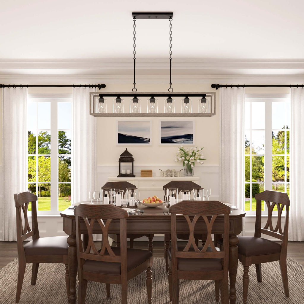 Lampadario lineare rettangolare da cucina Allegray da 52 pollici, 7 luci, stile fattoria