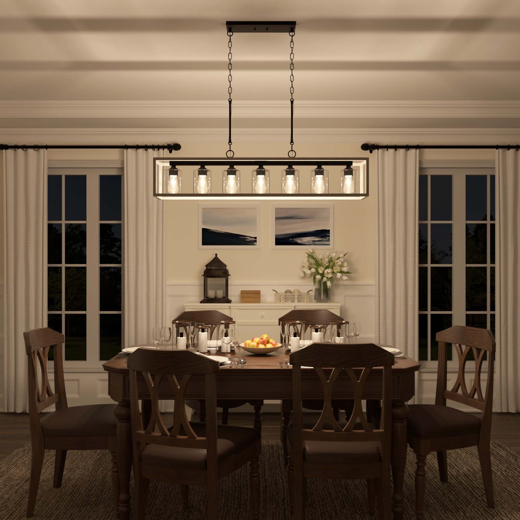 Lampadario lineare rettangolare da cucina Allegray da 52 pollici, 7 luci, stile fattoria