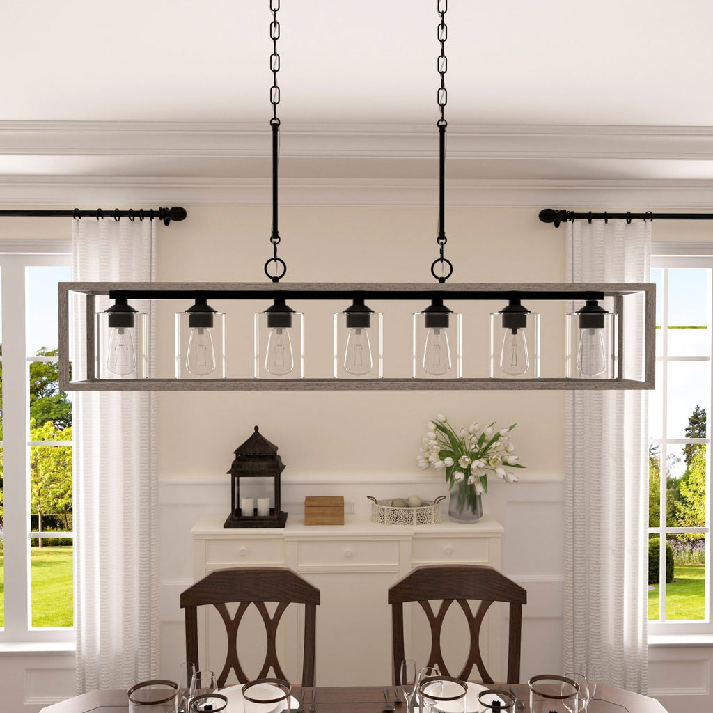 Lampadario lineare rettangolare da cucina Allegray da 52 pollici, 7 luci, stile fattoria