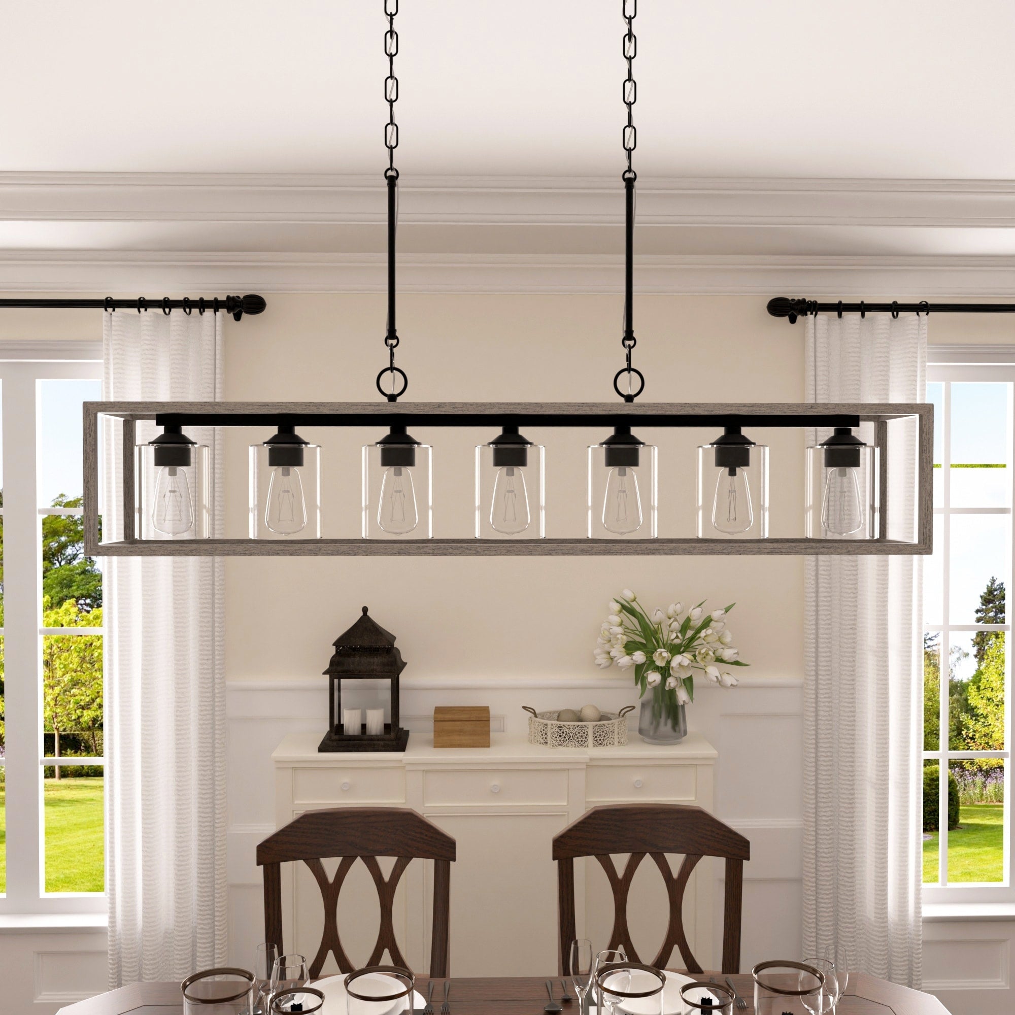 Lampadario lineare rettangolare da cucina Allegray da 52 pollici, 7 luci, stile fattoria