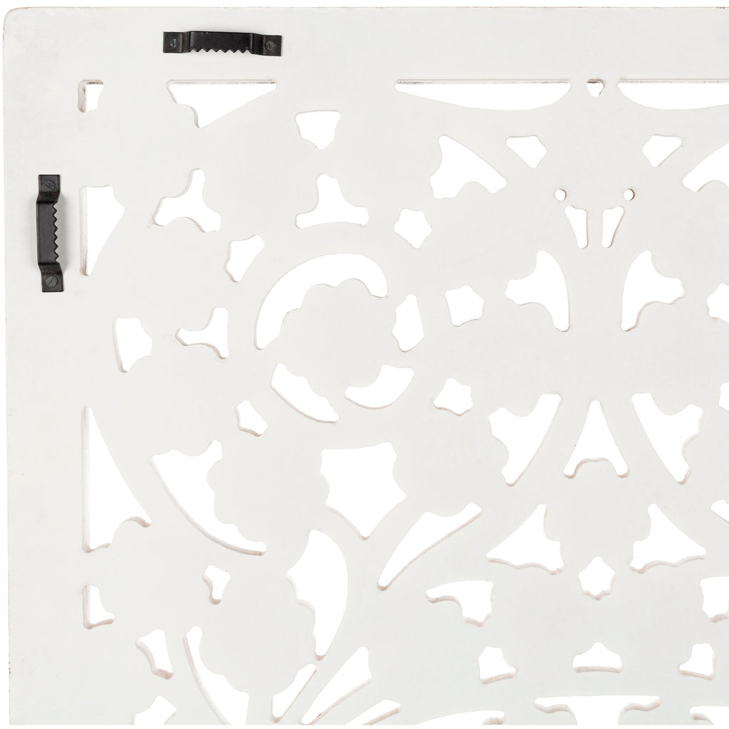 Pannello da parete Allen White Washed intagliato a mano da 48x28 pollici con intarsio a specchio