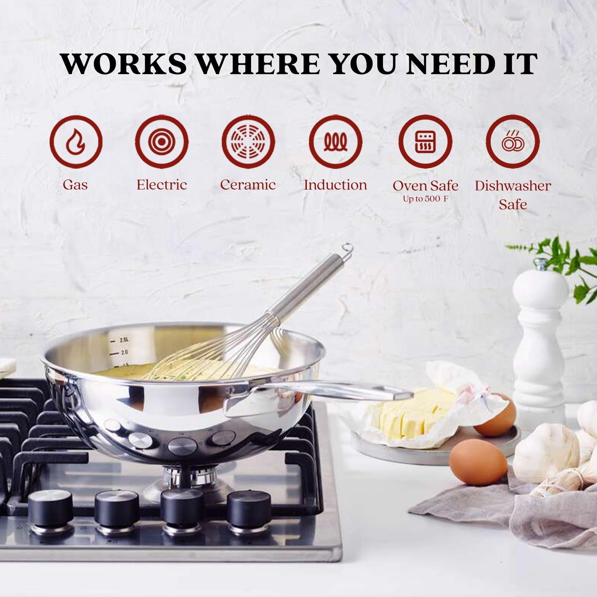 Alva Maestro Teglia in acciaio inox a 5 strati - 1,6 Qt. Non tossica