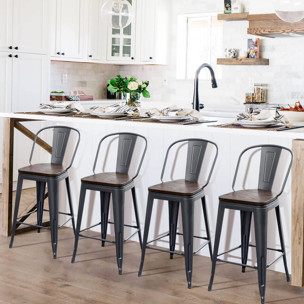 Sgabelli da bar Andeworld Farmhouse, set di 4 sgabelli da bar alti fino al bancone - Set di 4