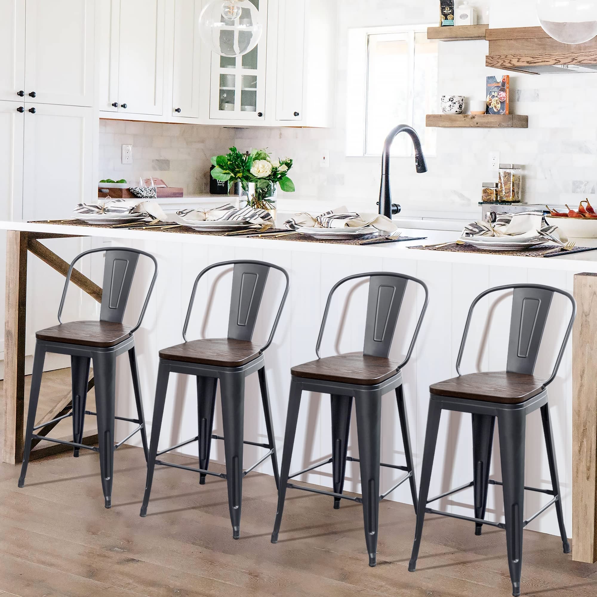 Sgabelli da bar Andeworld Farmhouse, set di 4 sgabelli da bar alti fino al bancone - Set di 4