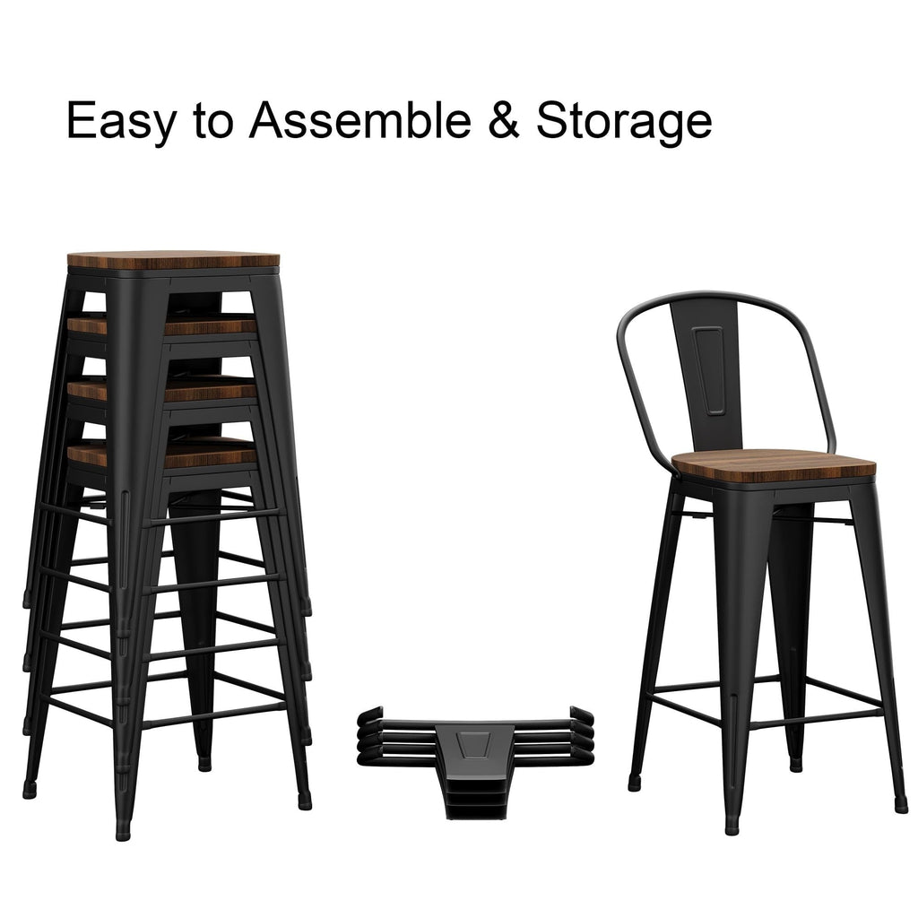 Sgabelli da bar Andeworld Farmhouse, set di 4 sgabelli da bar alti fino al bancone - Set di 4