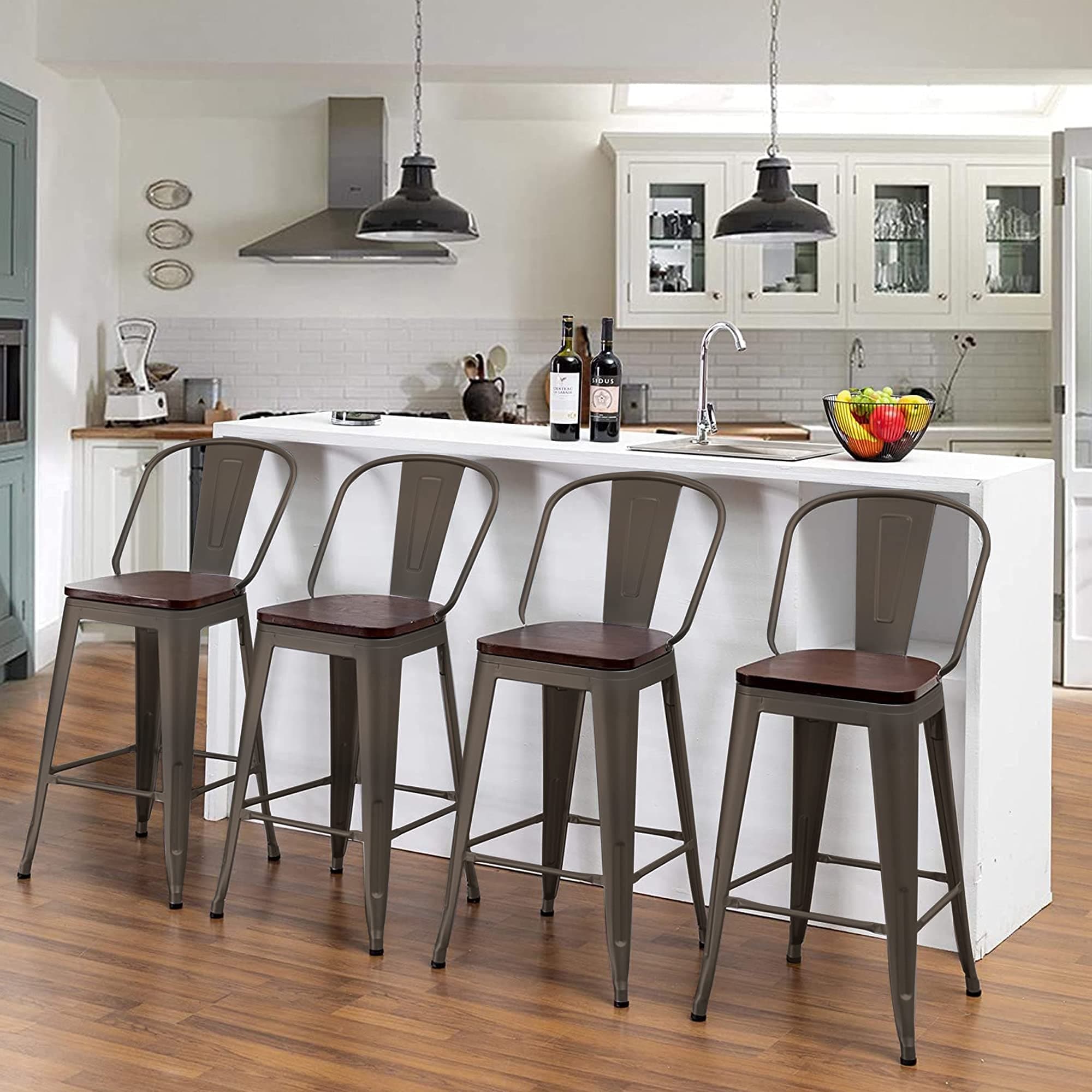 Sgabelli da bar Andeworld Farmhouse, set di 4 sgabelli da bar alti fino al bancone - Set di 4