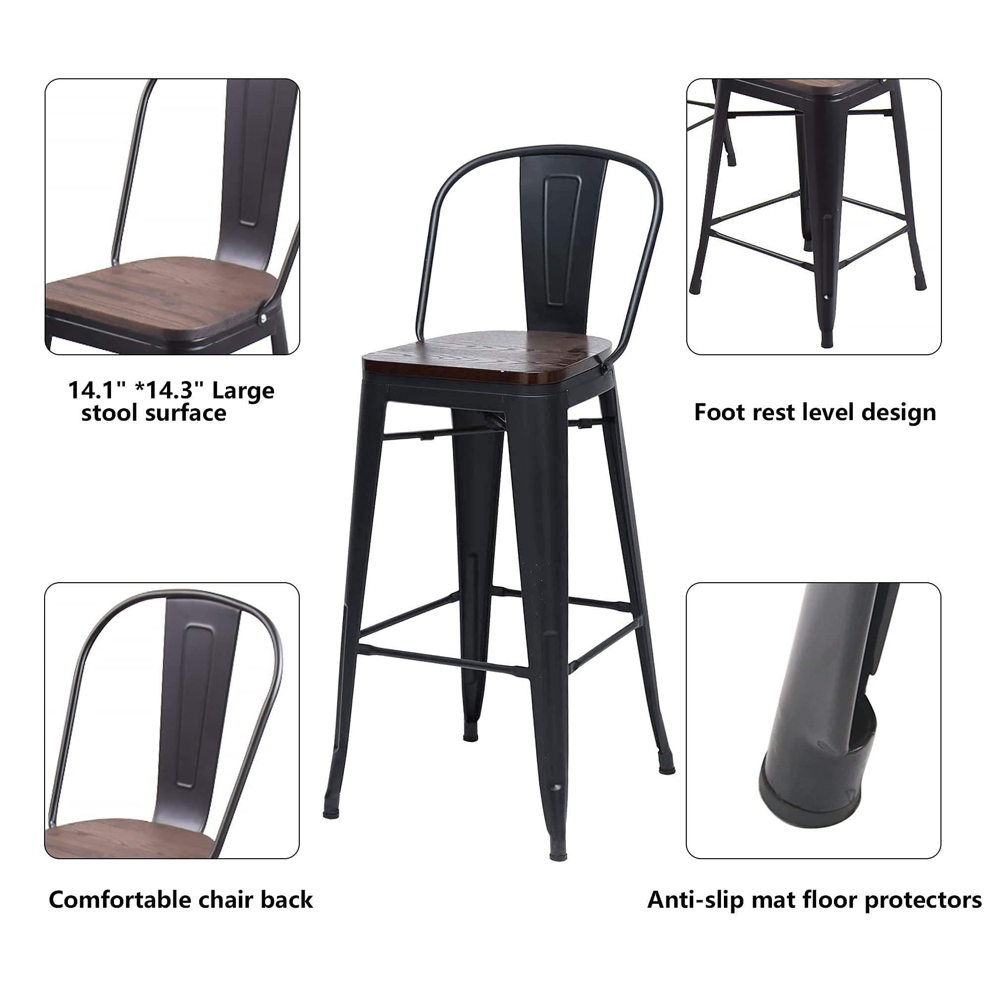 Sgabelli da bar Andeworld Farmhouse, set di 4 sgabelli da bar alti fino al bancone - Set di 4