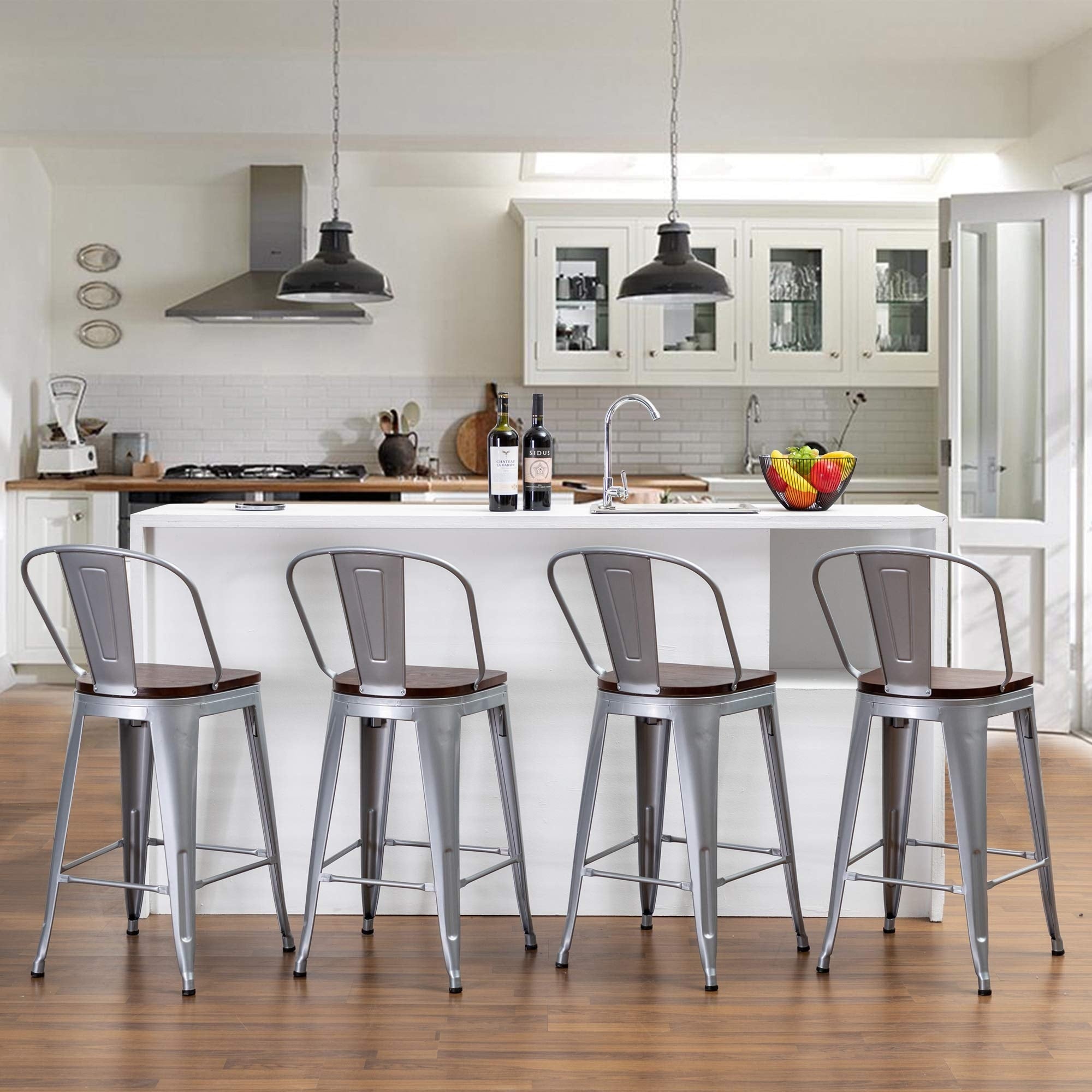 Sgabelli da bar Andeworld Farmhouse, set di 4 sgabelli da bar alti fino al bancone - Set di 4