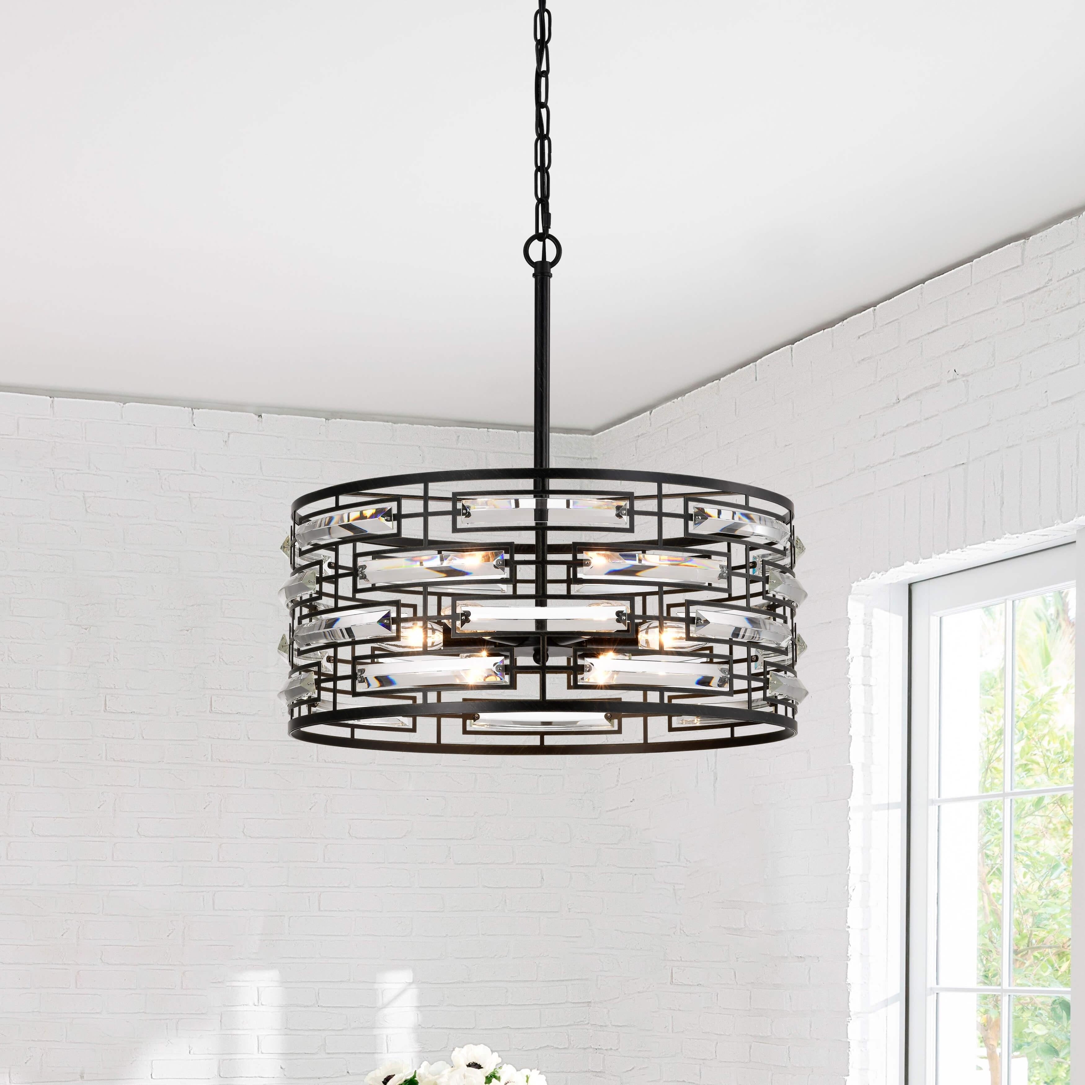 Lampadario Anita Drum Shade con prisma in vetro trasparente