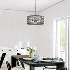 Lampadario Anita Drum Shade con prisma in vetro trasparente