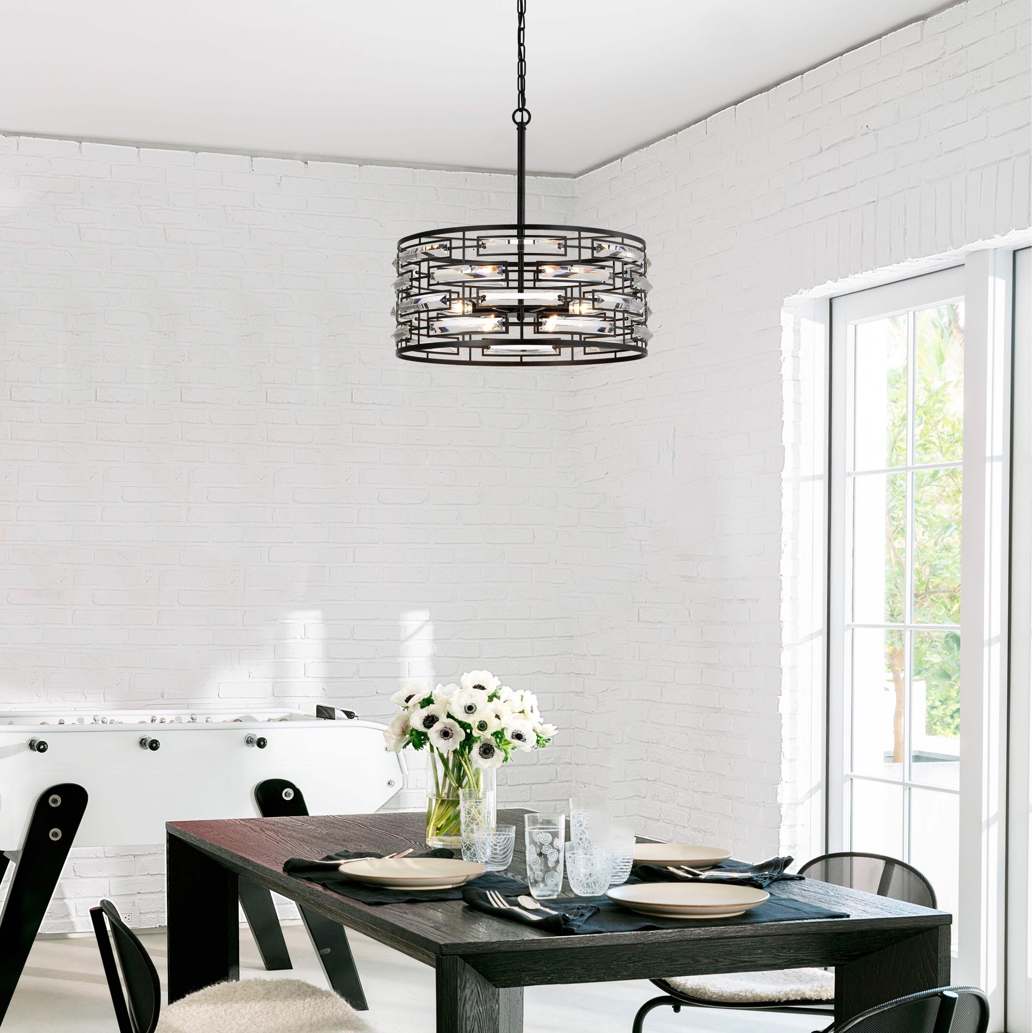 Lampadario Anita Drum Shade con prisma in vetro trasparente