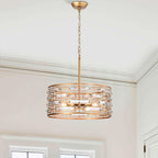 Lampadario Anita Drum Shade con prisma in vetro trasparente