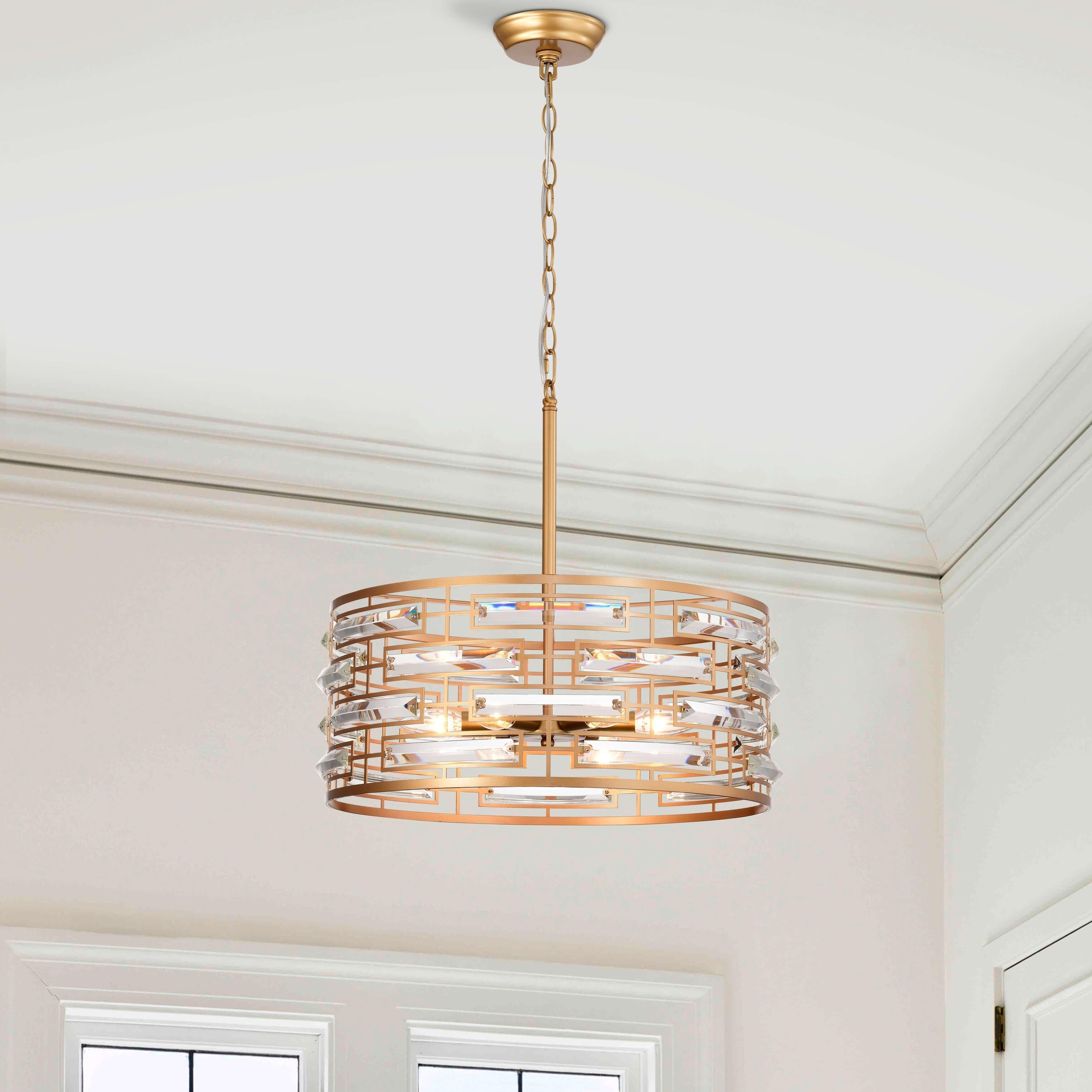 Lampadario Anita Drum Shade con prisma in vetro trasparente