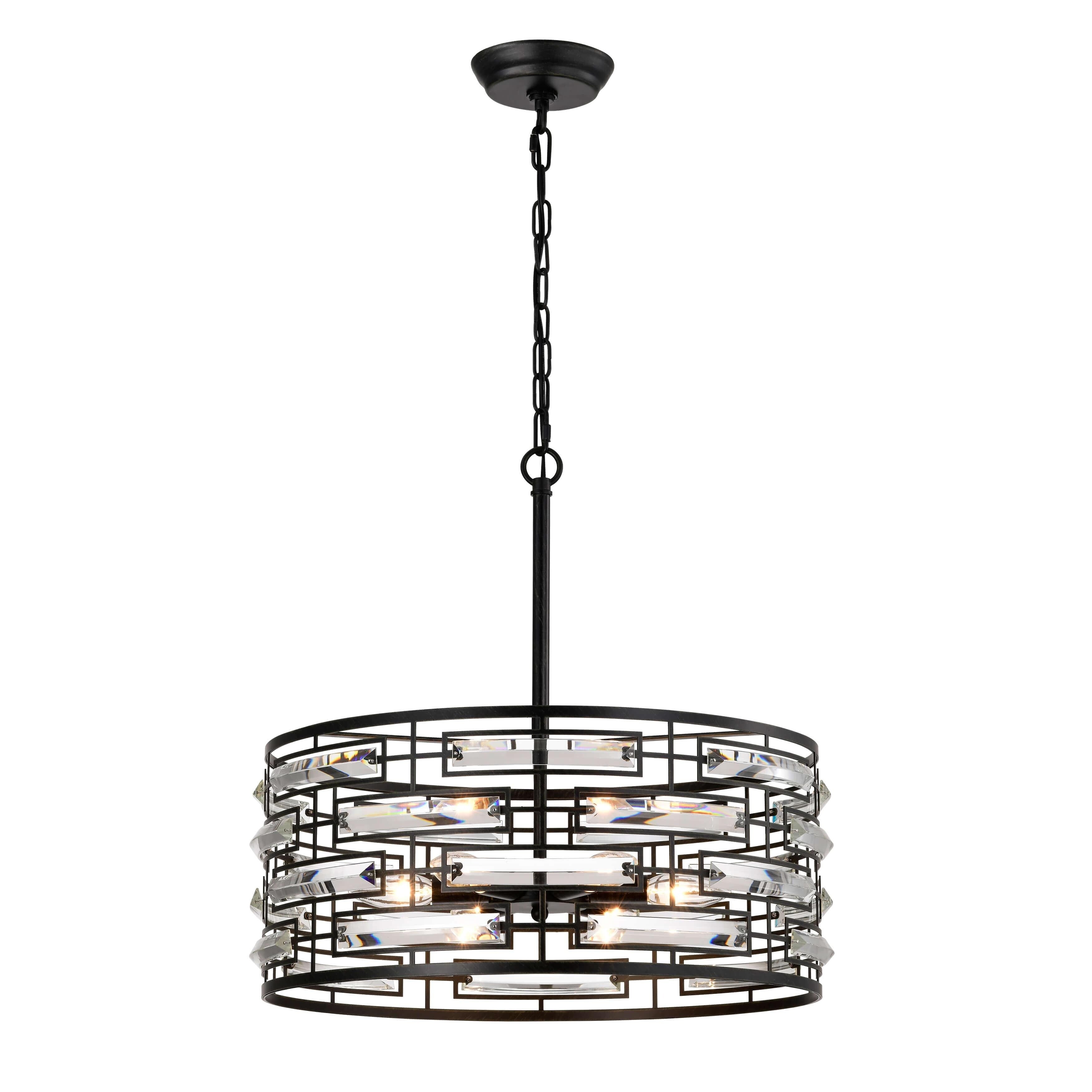Lampadario Anita Drum Shade con prisma in vetro trasparente