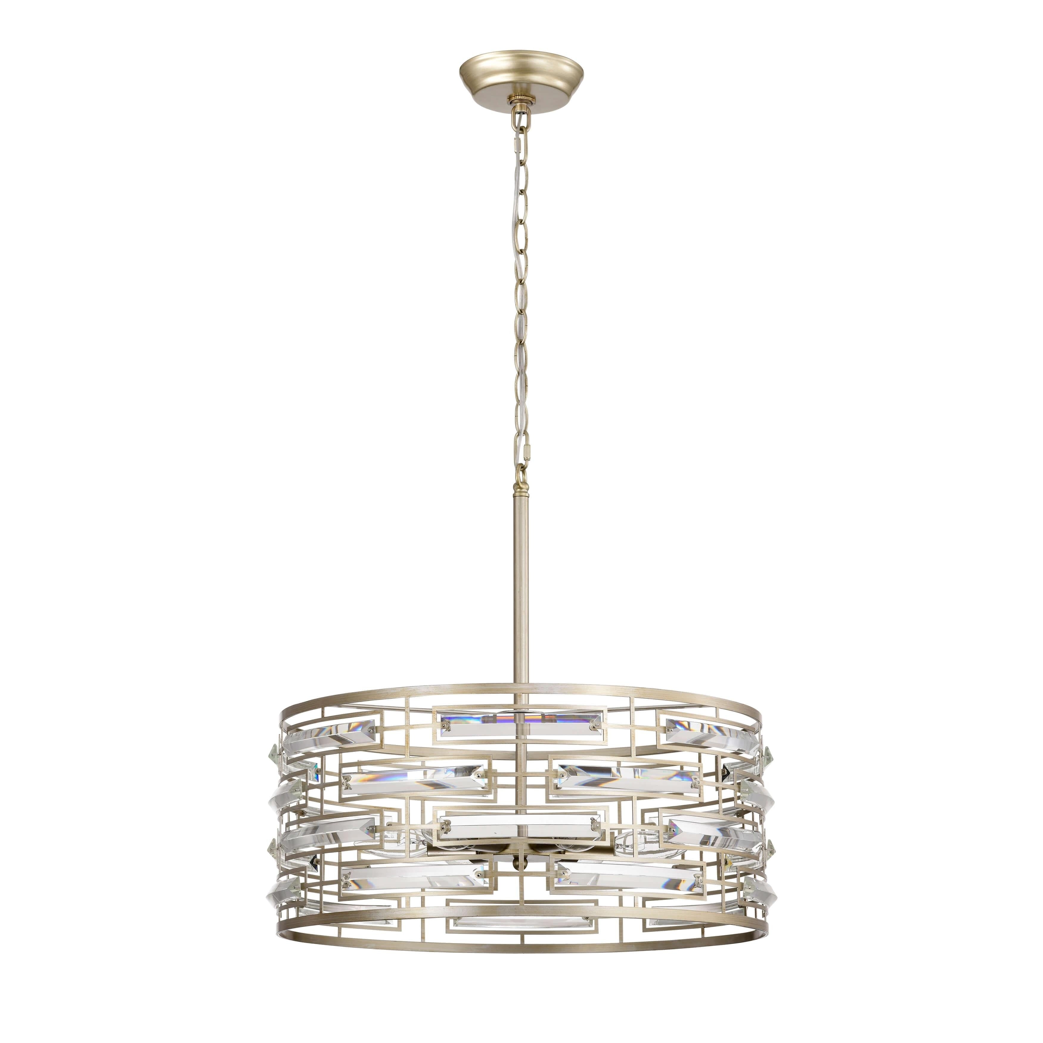 Lampadario Anita Drum Shade con prisma in vetro trasparente