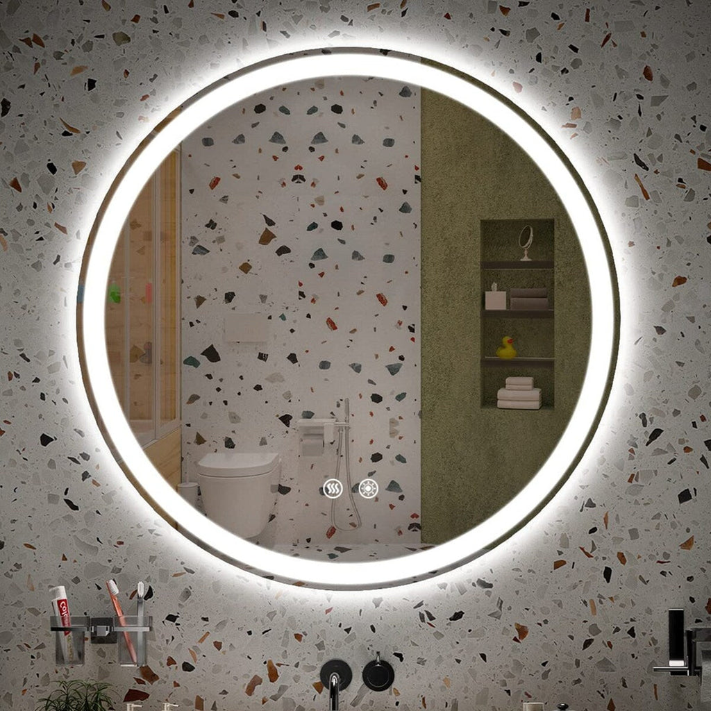 Specchio da toeletta arrotondato senza cornice, dimmerabile, antiappannamento e illuminato a LED