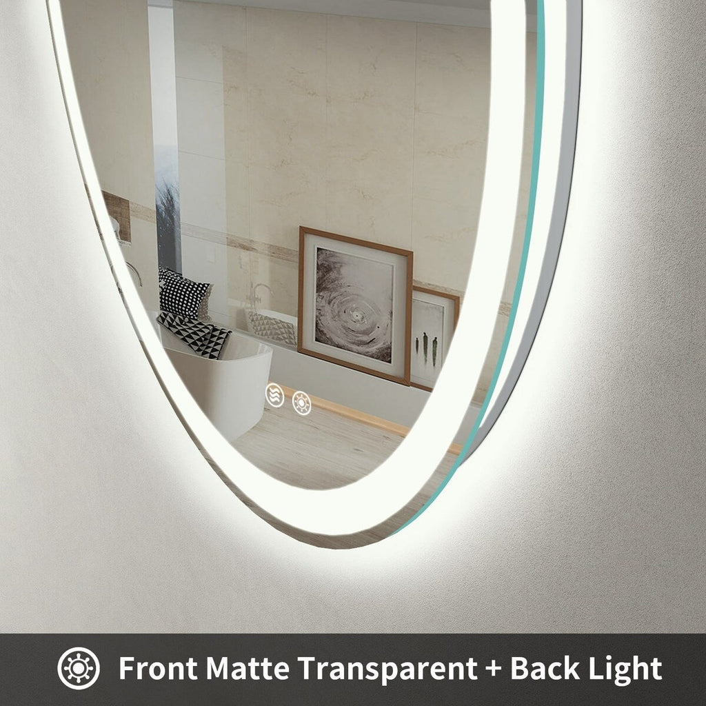 Specchio da toeletta arrotondato senza cornice, dimmerabile, antiappannamento e illuminato a LED