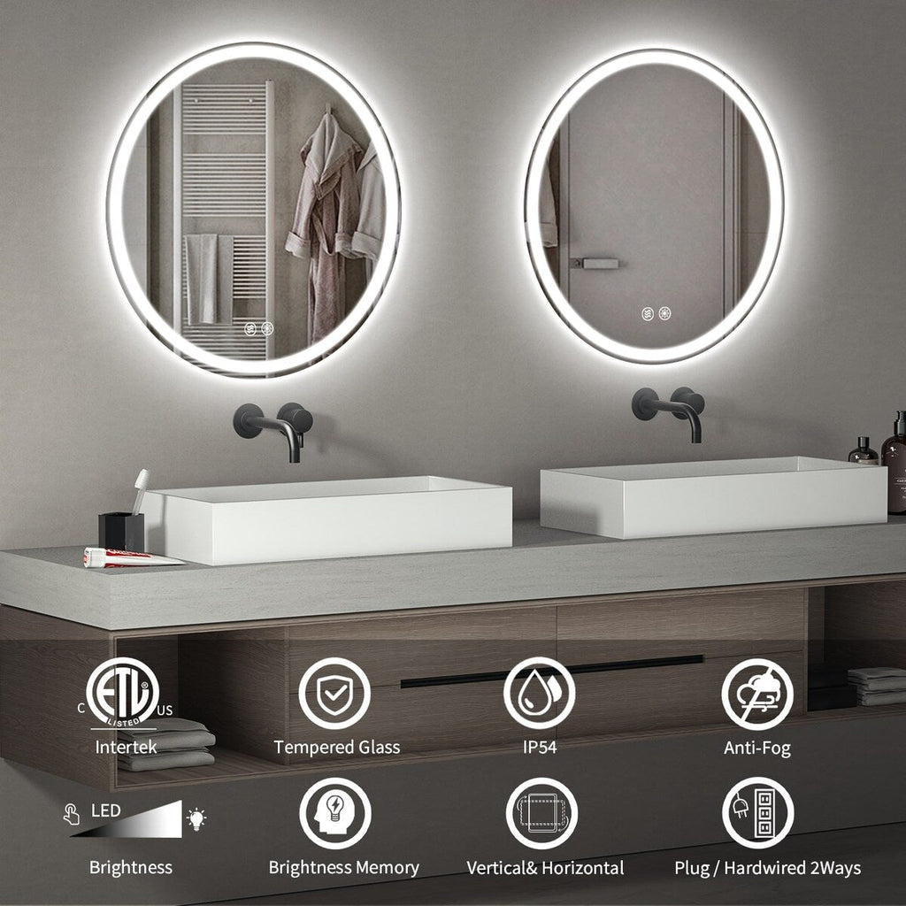 Specchio da toeletta arrotondato senza cornice, dimmerabile, antiappannamento e illuminato a LED