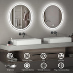Specchio da toeletta arrotondato senza cornice, dimmerabile, antiappannamento e illuminato a LED