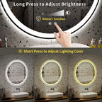 Specchio da toeletta arrotondato senza cornice, dimmerabile, antiappannamento e illuminato a LED