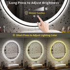 Specchio da toeletta arrotondato senza cornice, dimmerabile, antiappannamento e illuminato a LED