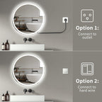 Specchio da toeletta arrotondato senza cornice, dimmerabile, antiappannamento e illuminato a LED