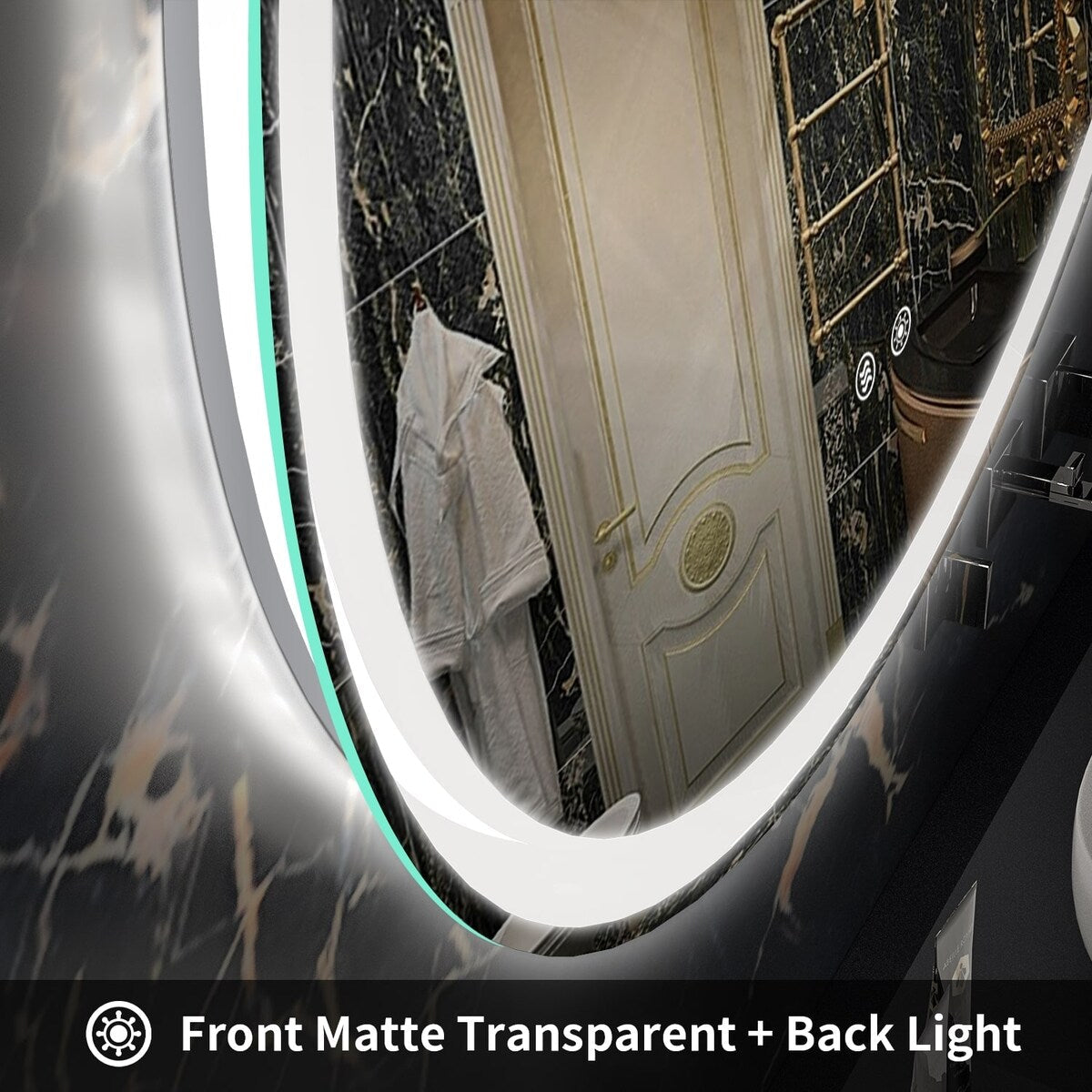 Specchio da toeletta arrotondato senza cornice, dimmerabile, antiappannamento e illuminato a LED