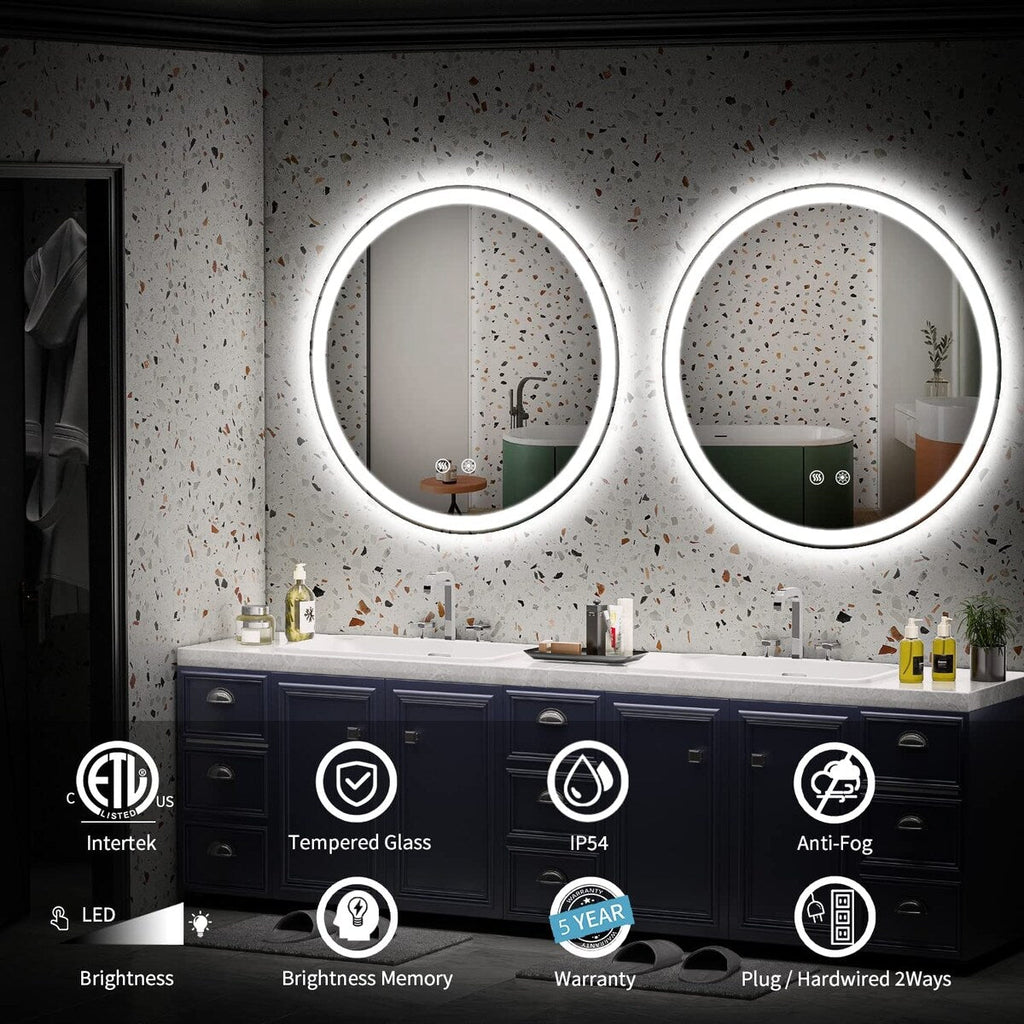 Specchio da toeletta arrotondato senza cornice, dimmerabile, antiappannamento e illuminato a LED