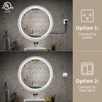 Specchio da toeletta arrotondato senza cornice, dimmerabile, antiappannamento e illuminato a LED