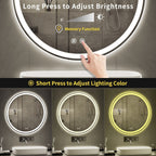 Specchio da toeletta arrotondato senza cornice, dimmerabile, antiappannamento e illuminato a LED