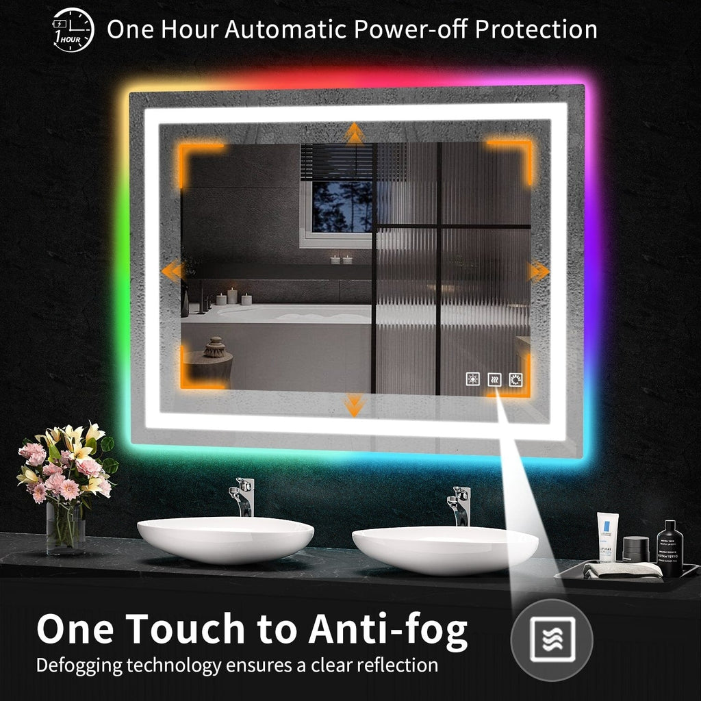 Specchio da bagno antiappannamento retroilluminato RGB e frontale a LED