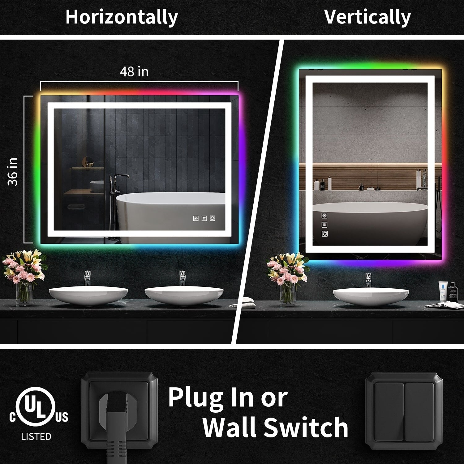 Specchio da bagno antiappannamento retroilluminato RGB e frontale a LED