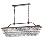 Lampada da cucina rettangolare a 6 luci in bronzo antico con cristalli pendenti - Bronzo antico