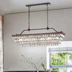Lampada da cucina rettangolare a 6 luci in bronzo antico con cristalli pendenti - Bronzo antico