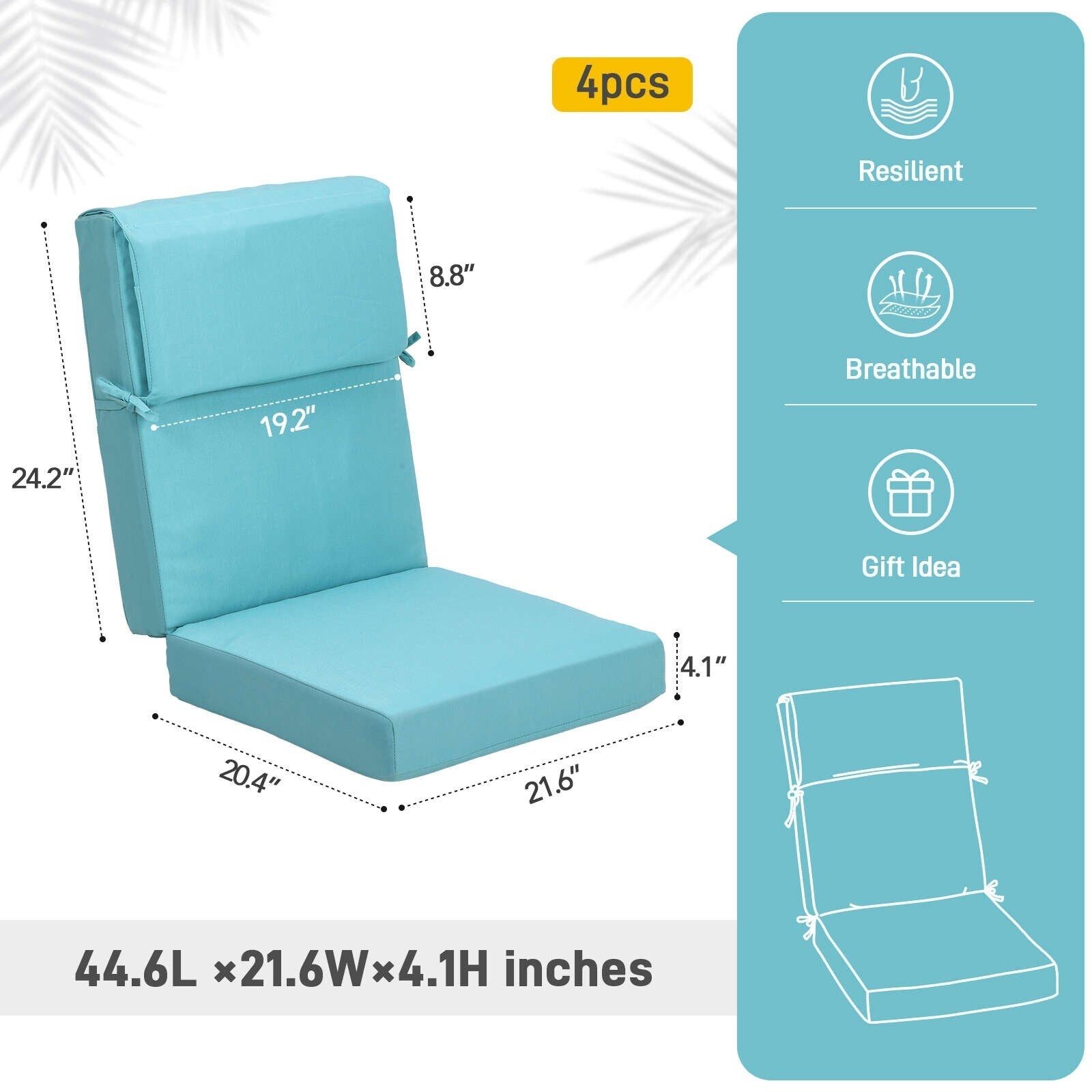 Set di 4 cuscini per sedia con schienale alto Aoodor Patio, 46x21x4 pollici (solo cuscini)